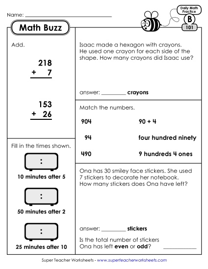 Math Buzz: Week 21 Worksheets 101 through 105 Math Buzz: Week 21 Worksheets 101 through 105