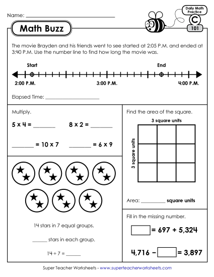 Math Buzz: Week 21 Worksheets 101 through 105 Math Buzz: Week 21 Worksheets 101 through 105