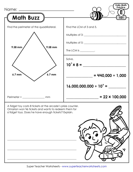 Math Buzz: Week 21 Worksheets 101 through 105