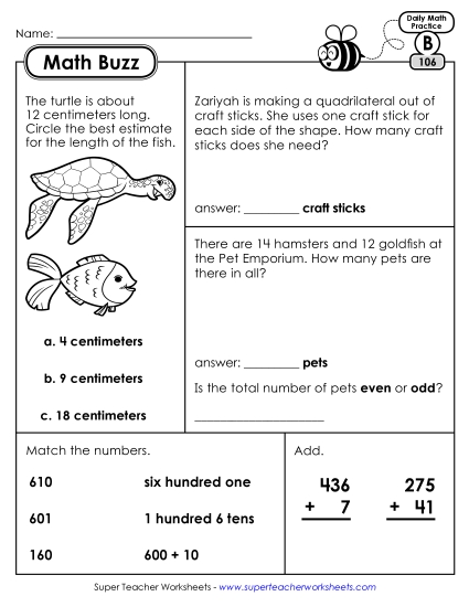 Math Buzz: Week 22 Worksheets 106 through 110 Math Buzz: Week 22 Worksheets 106 through 110