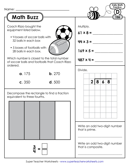 Math Buzz: Week 22 Worksheets 106 through 110 Math Buzz: Week 22 Worksheets 106 through 110
