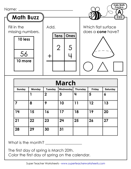 Math Buzz: Week 23 Worksheets 111 through 115