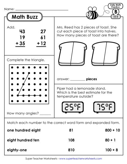 Math Buzz: Week 23 Worksheets 111 through 115 Math Buzz: Week 23 Worksheets 111 through 115