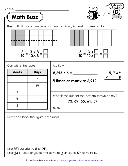 Math Buzz: Week 23 Worksheets 111 through 115 Math Buzz: Week 23 Worksheets 111 through 115
