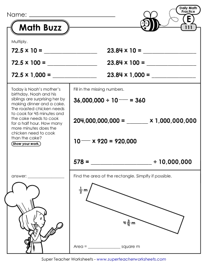 Math Buzz: Week 23 Worksheets 111 through 115