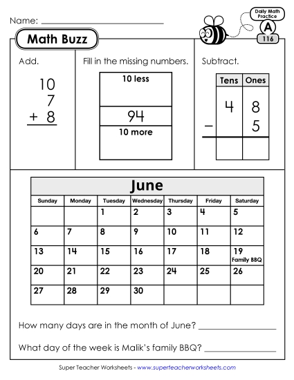 Math Buzz: Week 24 Worksheets 116 through 120