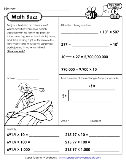 Math Buzz: Week 24 Worksheets 116 through 120