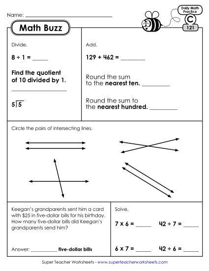 Math Buzz: Week 25 Worksheets 121 through 125 Math Buzz: Week 25 Worksheets 121 through 125
