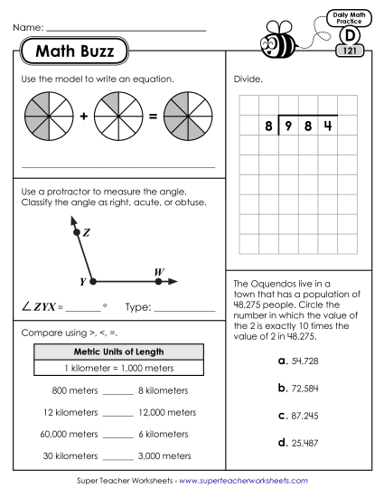 Math Buzz: Week 25 Worksheets 121 through 125 Math Buzz: Week 25 Worksheets 121 through 125