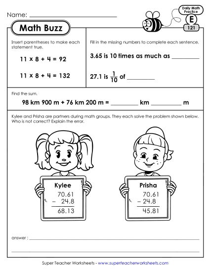 Math Buzz: Week 25 Worksheets 121 through 125