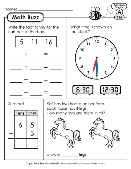 Math Buzz: Week 26 Worksheets 126 through 130