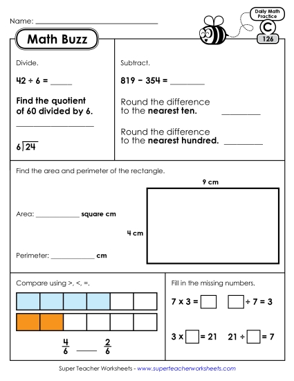Math Buzz: Week 26 Worksheets 126 through 130 Math Buzz: Week 26 Worksheets 126 through 130