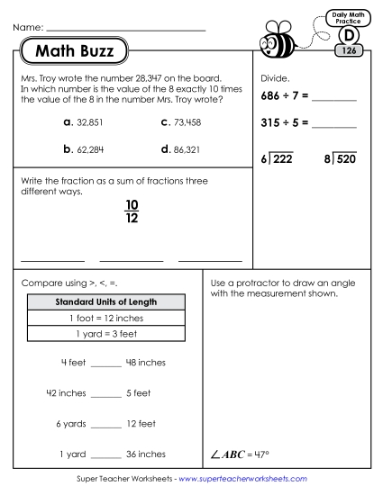 Math Buzz: Week 26 Worksheets 126 through 130 Math Buzz: Week 26 Worksheets 126 through 130