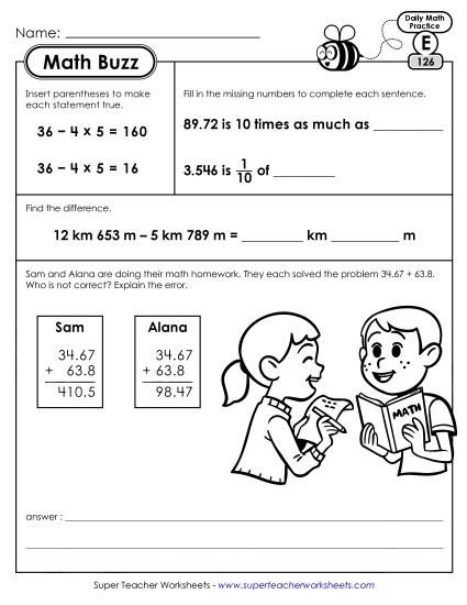 Math Buzz: Week 26 Worksheets 126 through 130