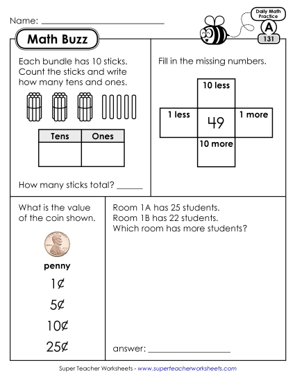 Math Buzz: Week 27 Worksheets 131 through 135 Math Buzz: Week 27 Worksheets 131 through 135