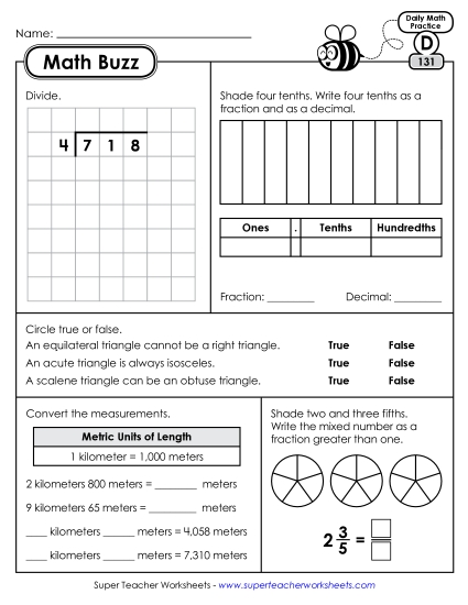 Math Buzz: Week 27 Worksheets 131 through 135 Math Buzz: Week 27 Worksheets 131 through 135