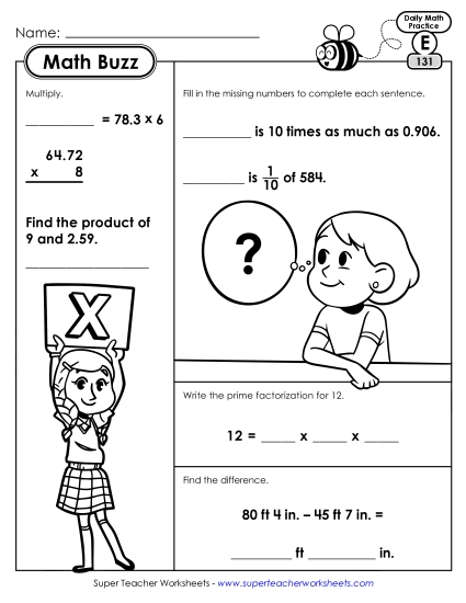 Math Buzz: Week 27 Worksheets 131 through 135