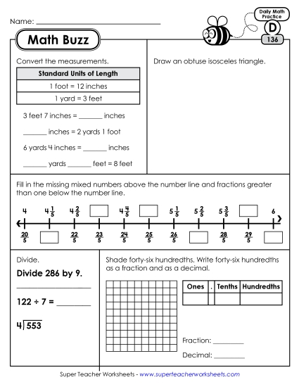 Math Buzz: Week 28 Worksheets 136 through 140 Math Buzz: Week 28 Worksheets 136 through 140