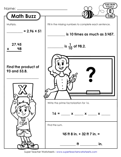 Math Buzz: Week 28 Worksheets 136 through 140