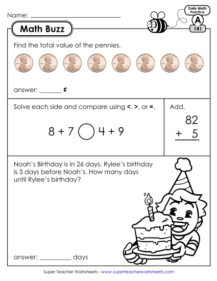 Math Buzz: Week 29 Worksheets 141 through 145
