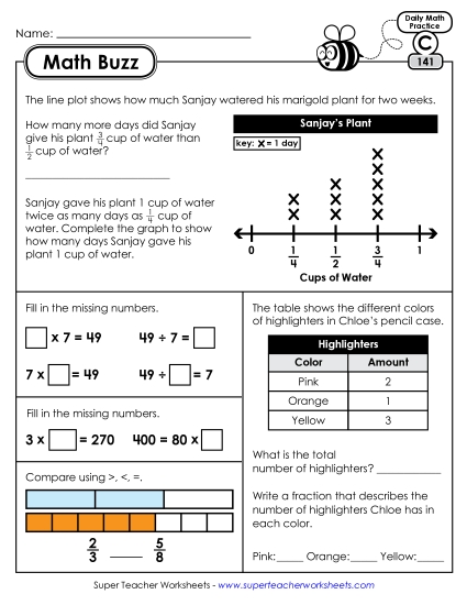 Math Buzz: Week 29 Worksheets 141 through 145