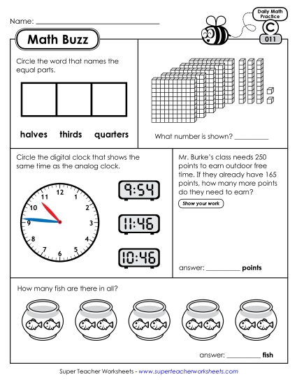 Math Buzz: Week 3 Worksheets 11 through 15 Math Buzz: Week 3 Worksheets 11 through 15