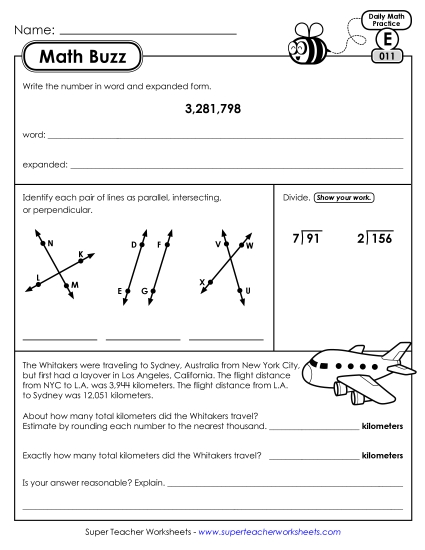 Math Buzz: Week 3 Worksheets 11 through 15