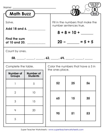 Math Buzz: Week 4 Worksheets 16 through 20 Math Buzz: Week 4 Worksheets 16 through 20