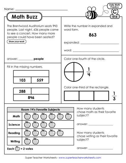 Math Buzz: Week 4 Worksheets 16 through 20 Math Buzz: Week 4 Worksheets 16 through 20