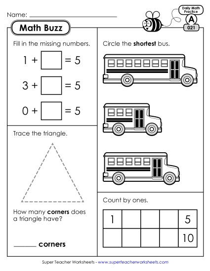 Math Buzz: Week 5 Worksheets 21 through 25 Math Buzz: Week 5 Worksheets 21 through 25