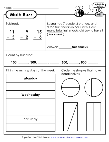 Math Buzz: Week 5 Worksheets 21 through 25 Math Buzz: Week 5 Worksheets 21 through 25