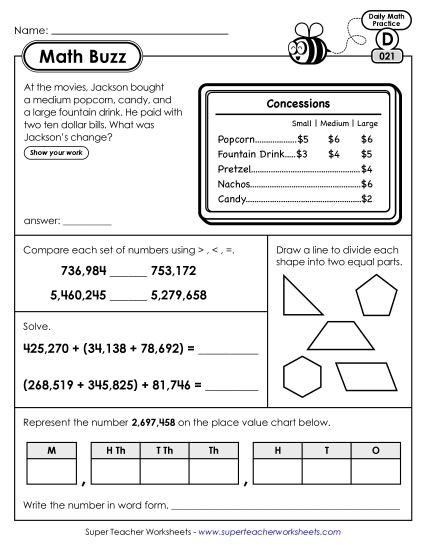 Math Buzz: Week 5 Worksheets 21 through 25 Math Buzz: Week 5 Worksheets 21 through 25
