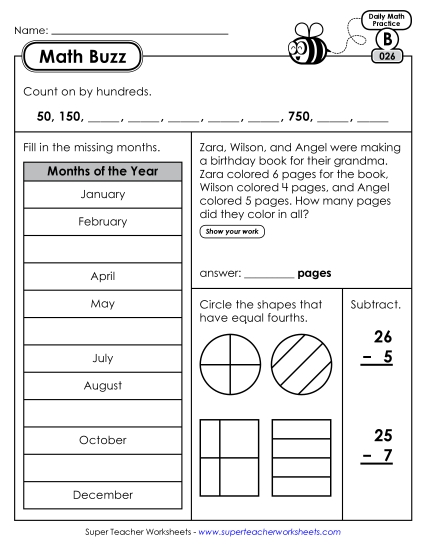 Math Buzz: Week 6 Worksheets 26 through 30 Math Buzz: Week 6 Worksheets 26 through 30