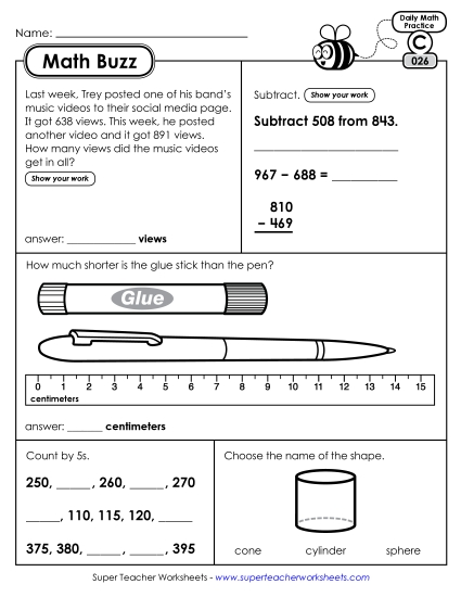 Math Buzz: Week 6 Worksheets 26 through 30 Math Buzz: Week 6 Worksheets 26 through 30