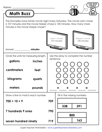 Math Buzz: Week 7 Worksheets 31 through 35 Math Buzz: Week 7 Worksheets 31 through 35