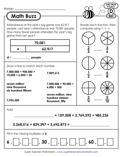 Math Buzz: Week 7 Worksheets 31 through 35 Math Buzz: Week 7 Worksheets 31 through 35