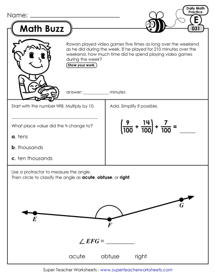 Math Buzz: Week 7 Worksheets 31 through 35 Math Buzz: Week 7 Worksheets 31 through 35