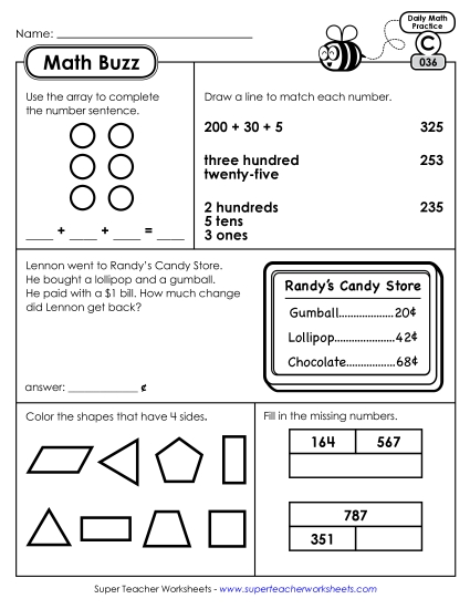 Math Buzz: Week 8 Worksheets 36 through 40 Math Buzz: Week 8 Worksheets 36 through 40