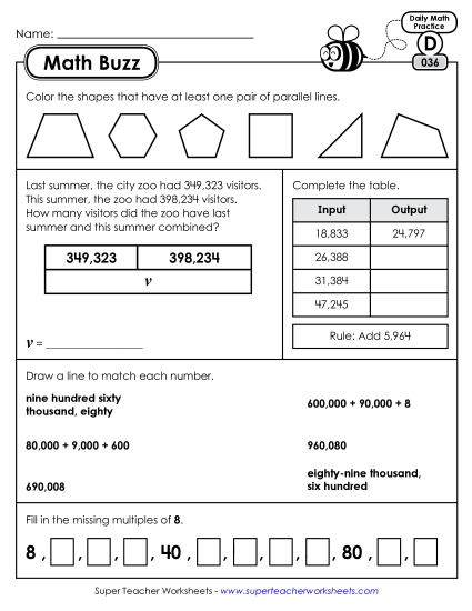 Math Buzz: Week 8 Worksheets 36 through 40 Math Buzz: Week 8 Worksheets 36 through 40