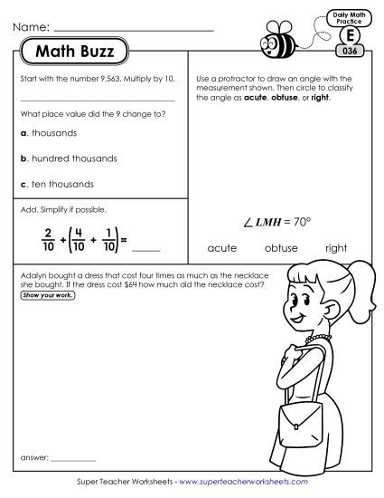 Math Buzz: Week 8 Worksheets 36 through 40