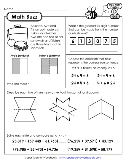 Math Buzz: Week 9 Worksheets 41 through 45 Math Buzz: Week 9 Worksheets 41 through 45