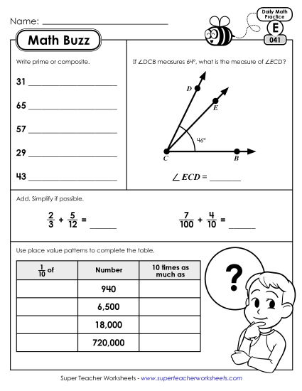 Math Buzz: Week 9 Worksheets 41 through 45