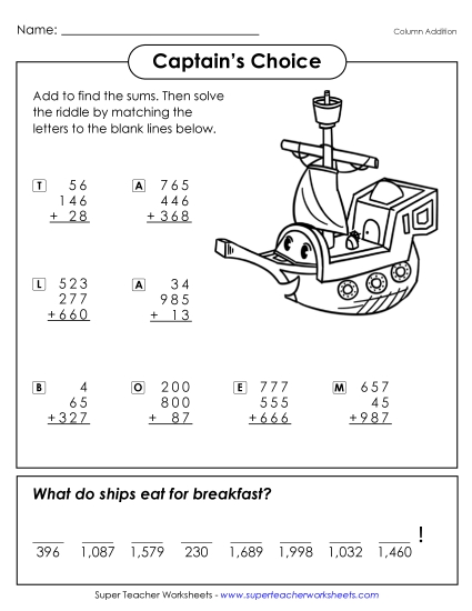 Three-Digit - Math Riddle: Captain's Choice