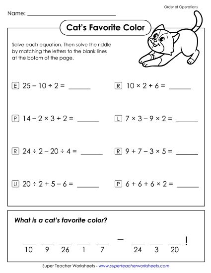 Math Riddle: Order of Ops Printable Of Operations Riddle Cats Favorite ...
