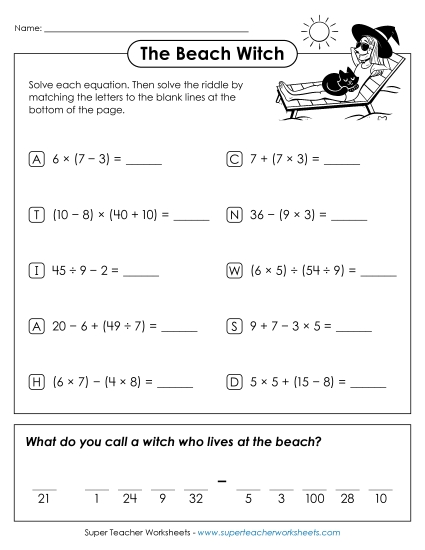Math Riddle: Witch at the Beach Math Riddle: Witch at the Beach