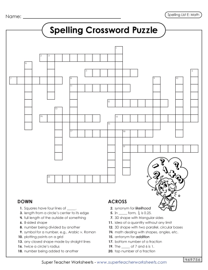 Worksheets and Activities - Math Spelling Crossword Worksheets and Activities - Math Spelling Crossword