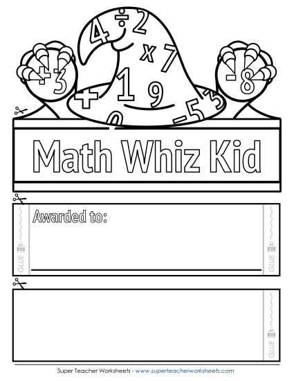 Award Crowns/Hats - Math Whiz Kid (B&W) Award Crowns/Hats - Math Whiz Kid (B&W)