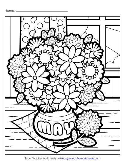 Month Coloring Pages - May (Advanced) (Printable PDF Worksheet)