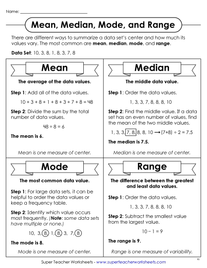 Basic Level - Mean, Median, Mode, and Range Anchor Chart