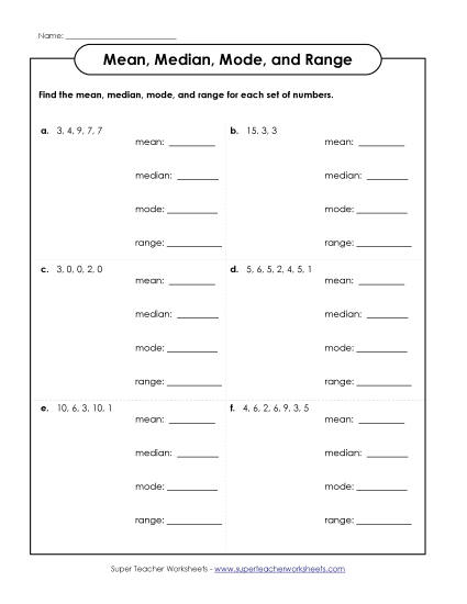 Basic Level - Mean, Median, Mode, and Range Boxes